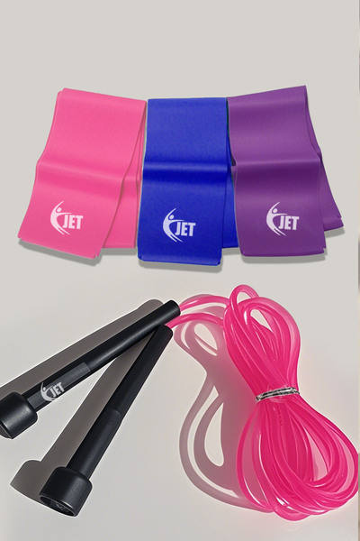 Jet 3 Lü Pilates Bandı Ve Atlama İpi 3 Farklı Dirençte Hafif Orta Zor Plates ...