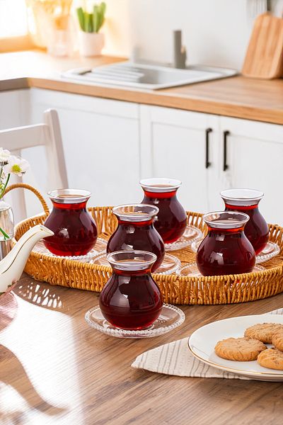 Porsima Arbitrary Borosilicate Plate - 210 ml Glass Tea Set with 12 Beads