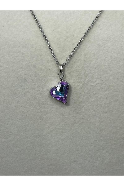 Store Sparkling Purple Heart Steel Chain Necklace
