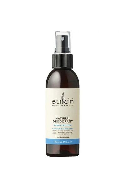 Sukin Natural Deodorant Fresh Cotton - Preventing Unwanted Odour, For All Skin Type, 125 Ml