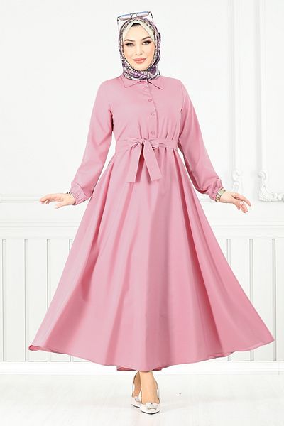 ModaMerve Φόρεμα με ελαστική μανσέτα Terikoton 333MSS941-M Dusty Rose