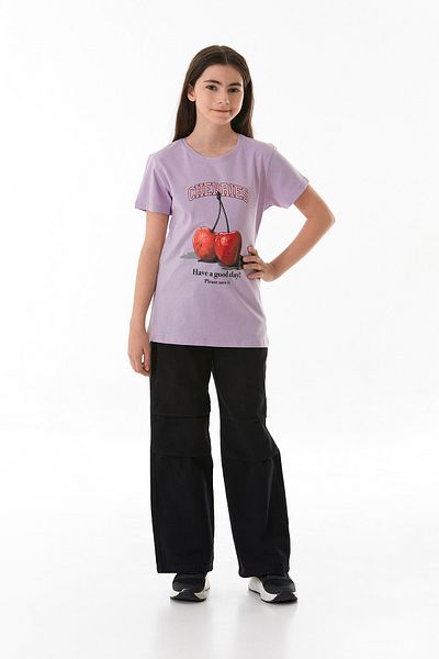 Fulla Moda Tricou pentru fetiță, 100% bumbac, cu imprimeu cireșe
