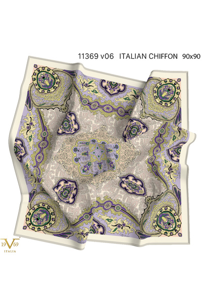 19V69 ITALIA Desenli Kışlık İtalyan Şifon Eşarp Askısı ile Birlikte 90x90 cm