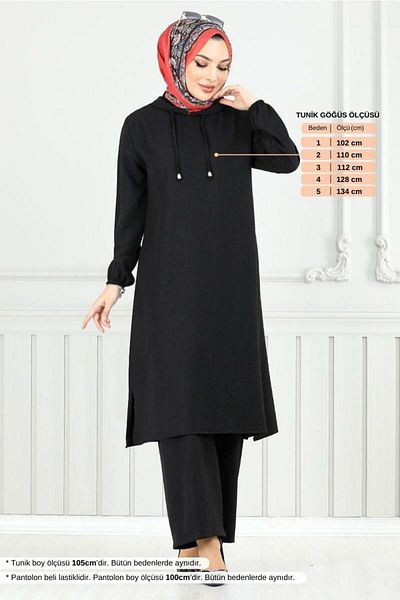 ModaMerve Hooded Linen Suit 824Ozr1047-M Black
