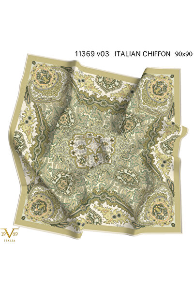 19V69 ITALIA Desenli Kışlık İtalyan Şifon Eşarp Askısı ile Birlikte 90x90 cm