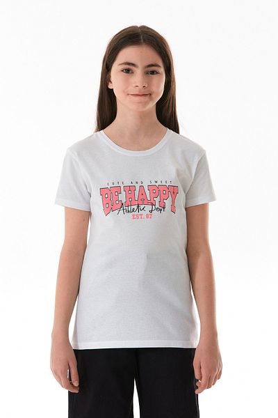Fulla Moda Κοριτσίστικο μπλουζάκι από 100% βαμβάκι Be Happy με στάμπα