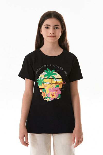 Fulla Moda 100% Cotton Palm Printed Girl's T-Shirt
