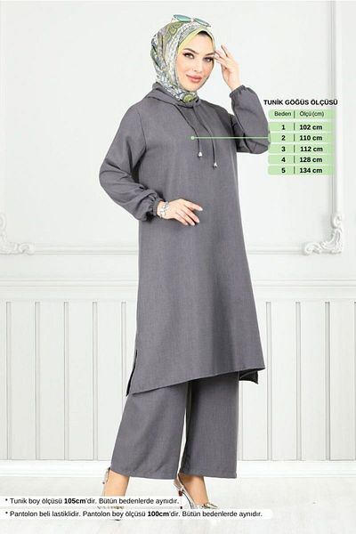 ModaMerve Hooded Linen Suit 824Ozr1047-M Anthracite