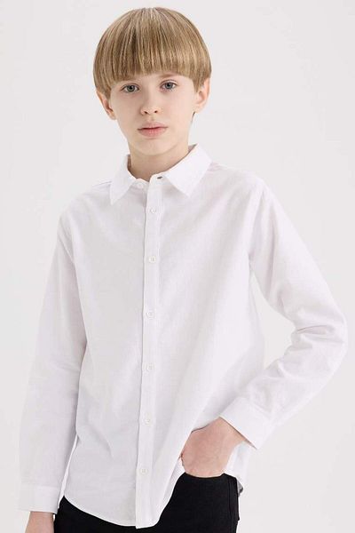 DeFacto New Season Boy's Polo Neck Oxford Long Sleeve Basic Plain Shirt