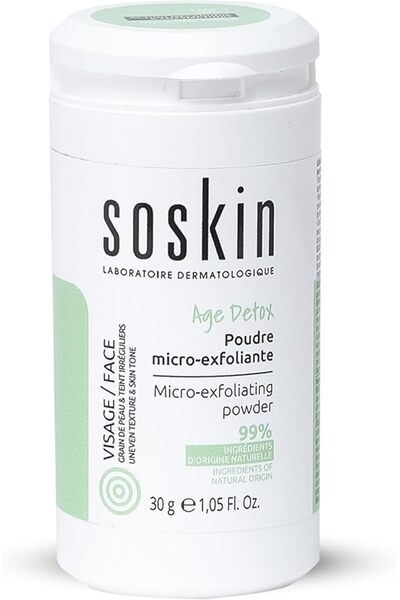 SOSKIN مسحوق تقشير دقيق لإزالة السموم من البشرة، يحتوي على 99% من المكونات ال...