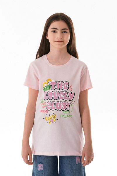 Fulla Moda 100% Cotton Text Printed Crew Neck Girl's T-Shirt