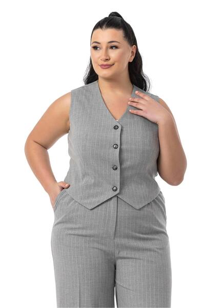 DISENTIS MODEST Oversized Striped Vest and Pants, Gray Two-Piece Set