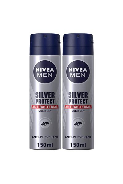 NIVEA NIVEA MEN Antiperspirant Spray for Men, Silver Protect Antibacterial, 2x150ml