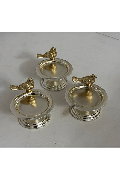 Genel Markalar KUŞ AKSESUARLI GÜMÜŞ RENK 6 ADET MAKARONLUK LOKUMLUK LÜX