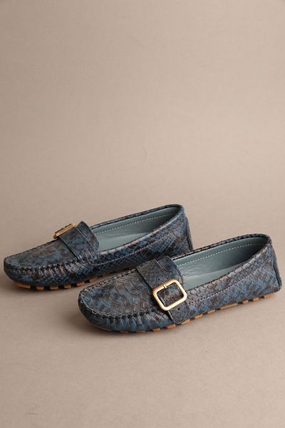 Gondol Women's Genuine Leather Classic Loafer Navy Blue Snake 37 Ttx.706