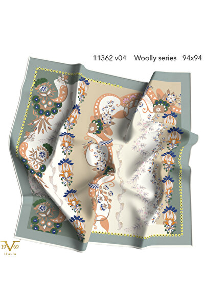 19V69 ITALIA Desenli  WOOLLY Seri Eşarp Askısı İle Birlikte 94X94 cm