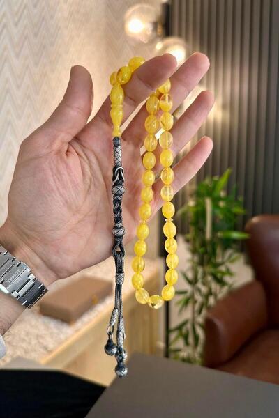 dergah tesbih Sarı Hareli Alman Ateş Kehribar Özel Gümüş Kazaz Tasarım Tesbih