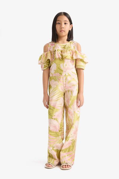 DeFacto New Season Girl's Patterned Wide Leg Wide Leg Cotton Trousers