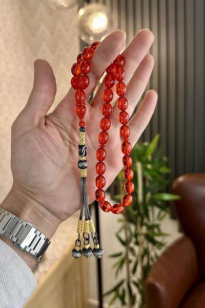 dergah tesbih Red German Fire Silver Kazazlı Design Rosary