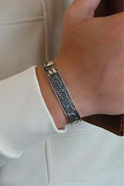 dergah tesbih سوار رجالي فضي مكتوب عليه بالعربية مصنوع يدويًا بالكامل