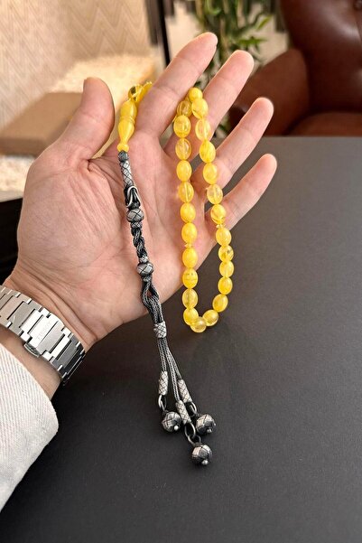 dergah tesbih Sarı Hareli Alman Ateş Kehribar Özel Gümüş Kazaz Tasarım Tesbih