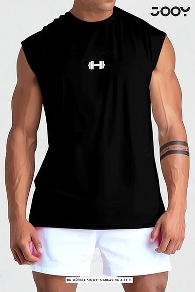 Jooy Dumbbell - Barbell Printed Training Athlete's Tank Top Oversize Sleeveless T-Shirt