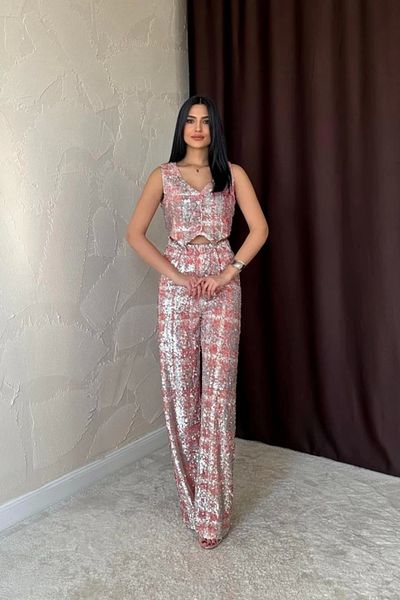 jupiter global bazaar Σετ γκρι παγιέτες γιλέκο και παντελόνι