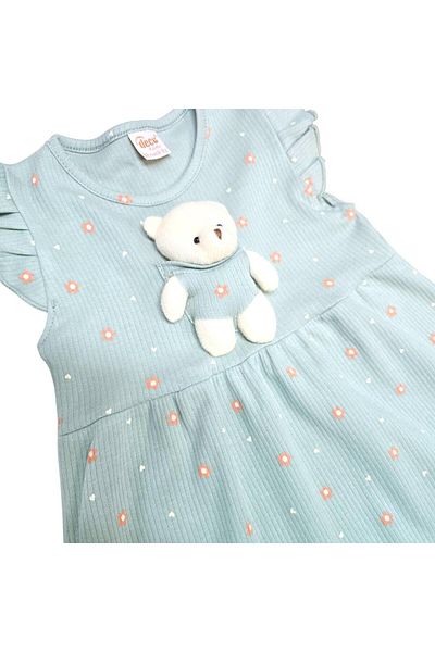 SeaBubbles Floral Girl's Summer Dress with Teddy Bear Accessory