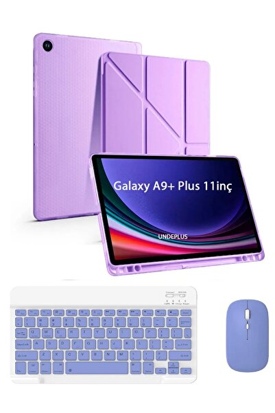 Covpor Samsung Galaxy A9 PLUS 11 İnç Trifolding Kılıf + Bluetoothlu Klavye Mouse Lila
