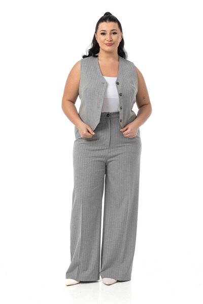 DISENTIS MODEST Vestă și pantaloni cu dungi de mărime mare, set din două pies...