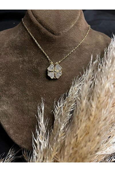 ModaLine accessory Pop-Up Zircon Stone Clover Steel Necklace