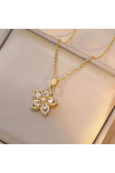 Choice Necklace B Light Luxury Spin Zircon Flower Pendant Necklace for Women Gold Color Quality High Sense