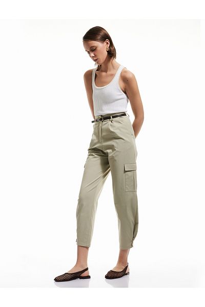 Koton Cotton High Waist Cargo Pocket Detail Short Jogger Pants