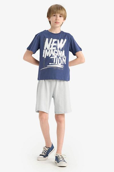 DeFacto Set de 2 bucăți pentru băieți, tricou cu mânecă scurtă imprimat, pantaloni scurți cu talie elastică F1231a825sm