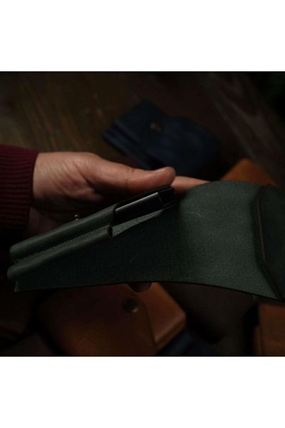 eonaks Vertical Mechanism Wallet Genuine Leather with Pen Card and Coin Compartment and Card Holder