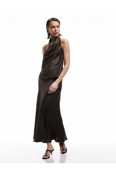 Koton Standard Waist Flared μακριά σατέν φούστα