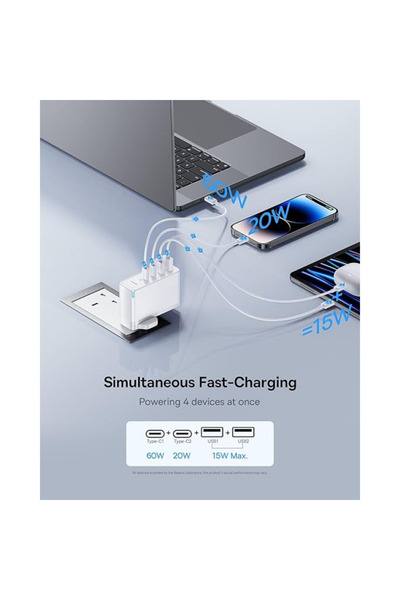 Baseus GaN5 Pro Fast Charger 2 Type C + 2 Usb - 100 W -Cable Type-C  - 100W - 1 M