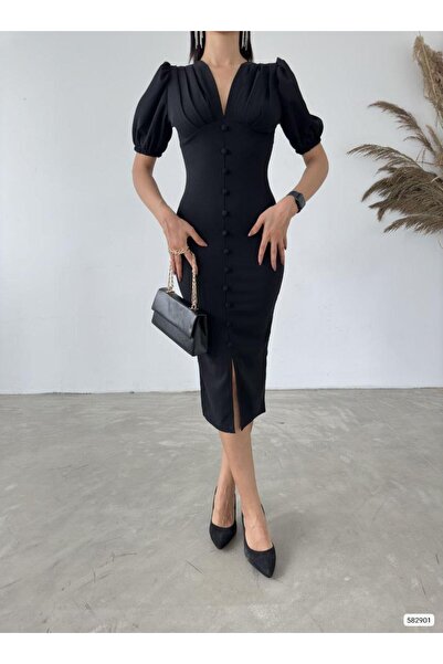 Modafeminen Scuba Krep Elbise 582901 Siyah