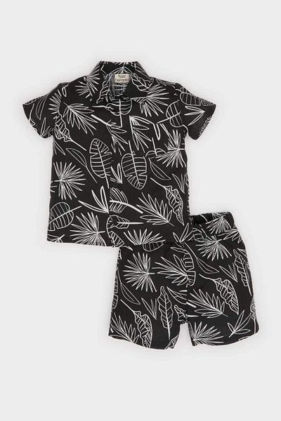 DeFacto New Season Baby Boy 2-Pece Σετ με μοτίβο Flamed Poplin κοντομάνικο πουκάμισο με ελαστικό σορτς μέσης