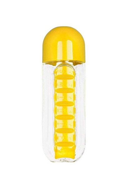 Generic زجاجة مياه أسوبو مع منظم حبوب، أصفر/شفاف، 680 مل