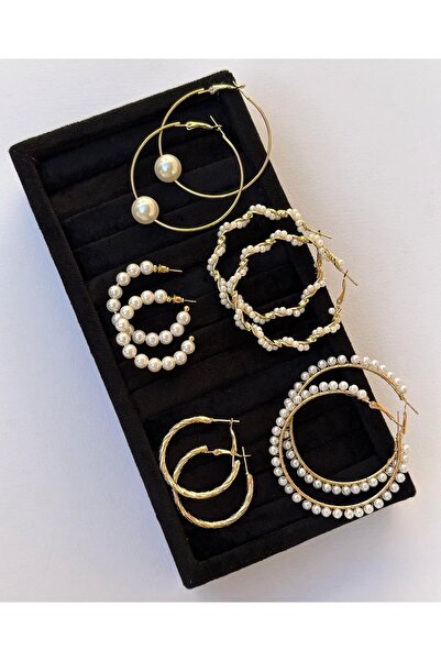 Le Manolia Accessories çoklu inci kombin küpe seti kadın küpe 6 çift küpe seti çoklu küpe inci halka küpe