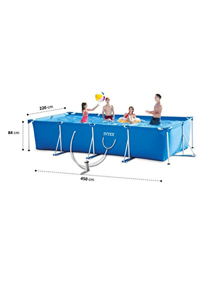 Intex Small Frame Rectangular Inflatable Swimming Pool With Water Filter Pump Blue