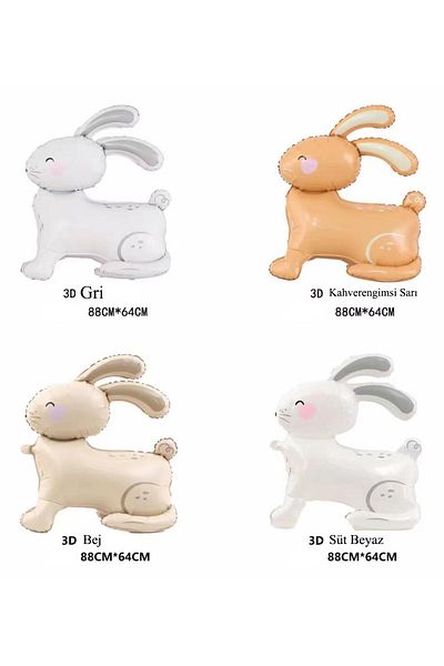 Patladı Gitti Milk White 3D Large Size Rabbit Foil Balloon