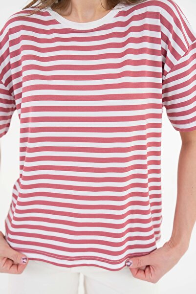 Saade Μπλουζάκι με ροζ ριγέ Crew Neck Relax Fit