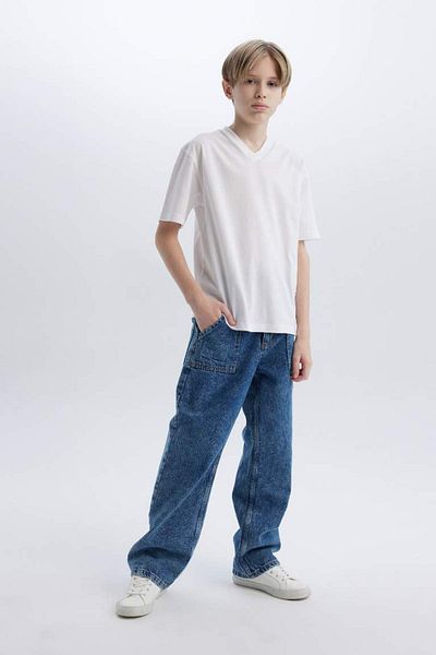 DeFacto New Season Boys' V-Neck Basic Plain Short Sleeve T-Shirt