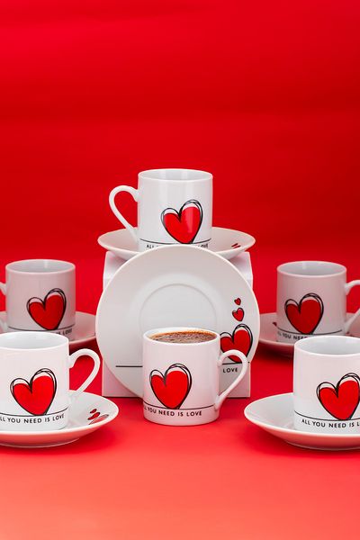 Porsima 04 Porcelain 12 Piece Turkish Coffee Cup Set for 6 People 90ml
