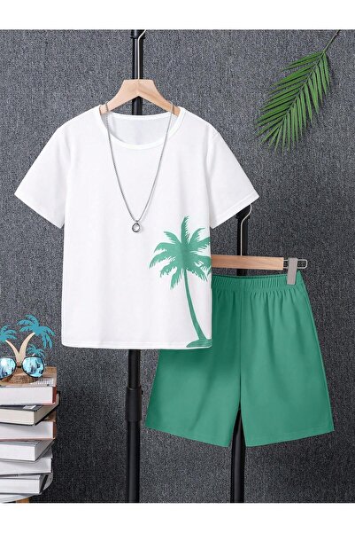PENTHİLUS Short Sleeve T-Shirt and Shorts Set, Sporty Appearance, Stretchy Print Design for Holiday
