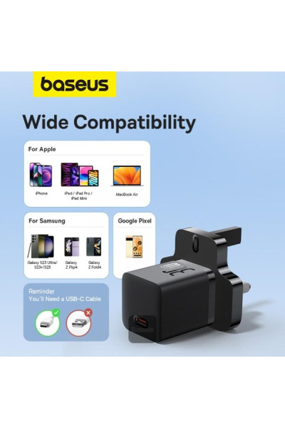 Baseus GaN5 Fast Charger(mini) 1 Type C - 30 W - UK - Cluster Black