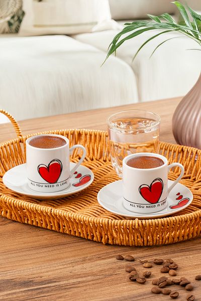 Porsima 04 Porcelain 12 Piece Turkish Coffee Cup Set for 6 People 90ml