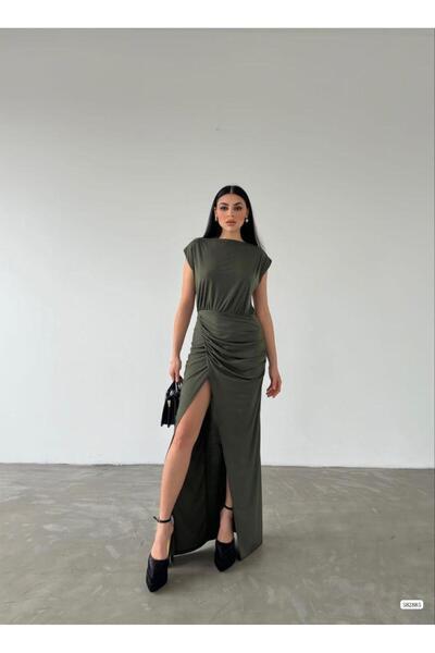 Modafeminen Μακρύ άμμο φόρεμα με σχισμή μέση 582885 Χακί